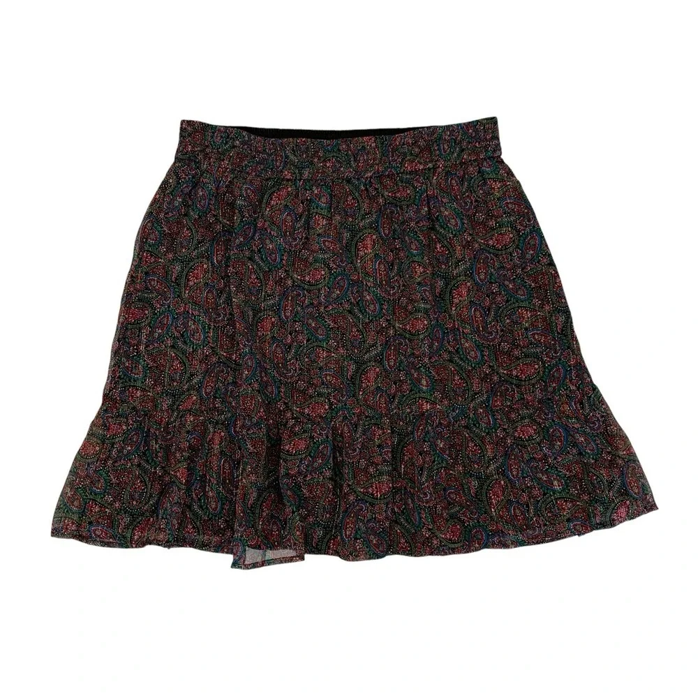 Loft Skirt Medium Brown‎ Floral Pull On Elastic Waist Boho Feminine Casual